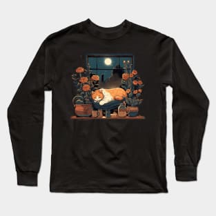 Lazy Cat Nap King Funny Cute Vintage Style Long Sleeve T-Shirt